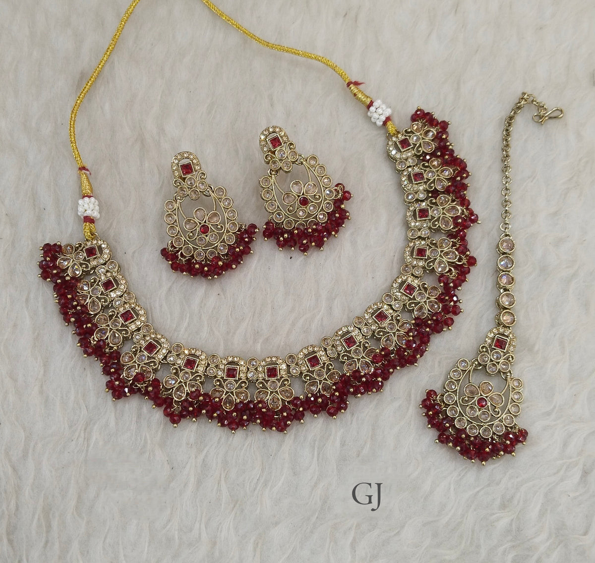 Antique Maroon layered Necklace Shuba sets