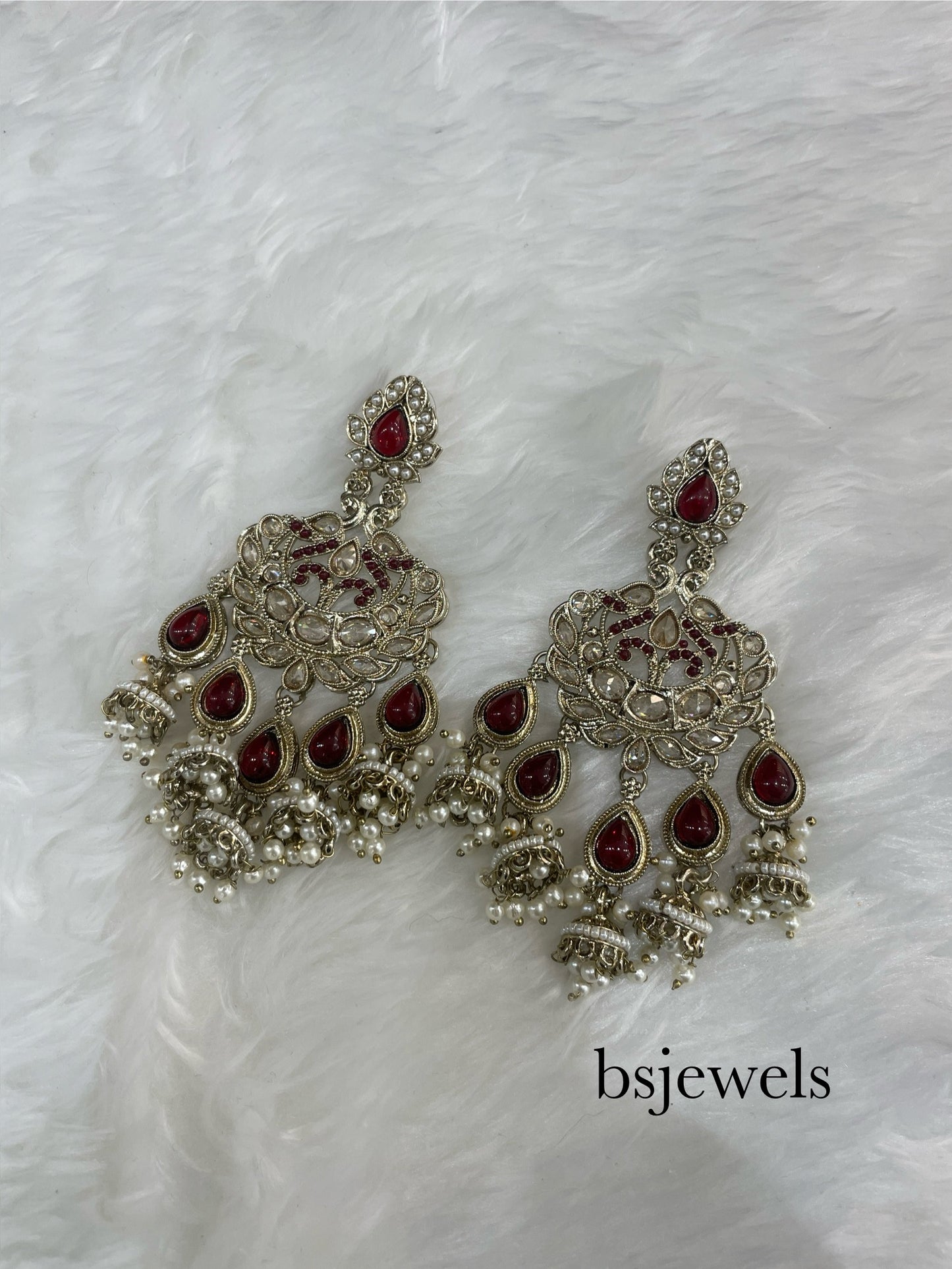 Maroon Antique Gold Bollywood Earrings Mela Set