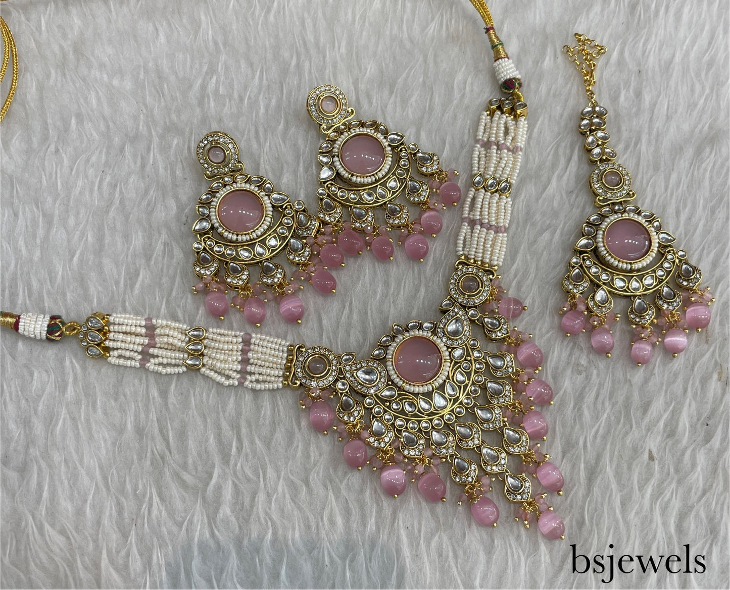 Baby Pink Kundan Choker Jewellery Rinki Sets