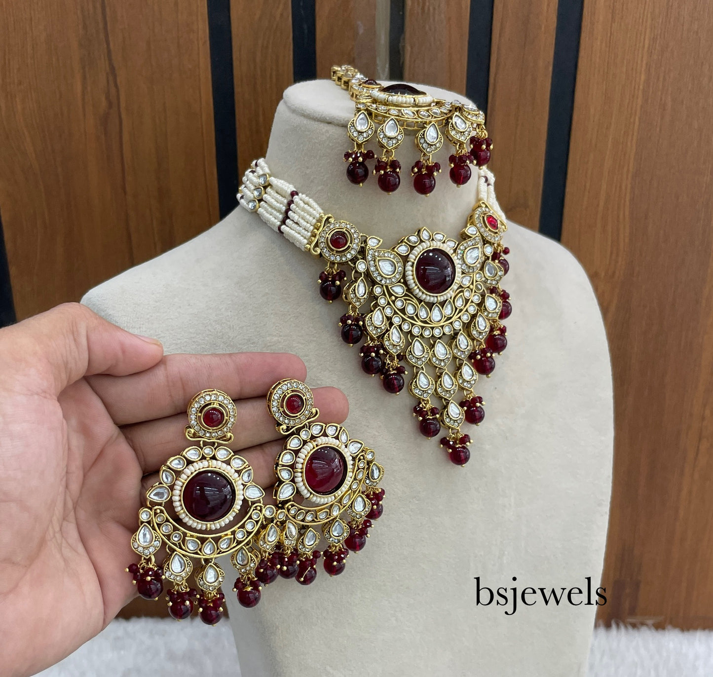 Maroon Kundan Choker Jewellery Rinki Sets