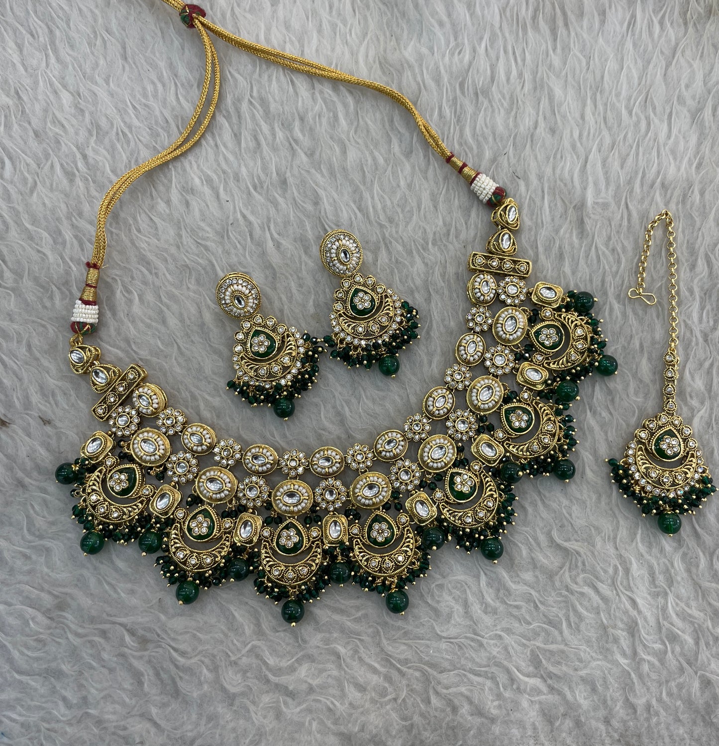 Gold Green Kundan necklace Set/ kundan Indian Manjot jewellery sets