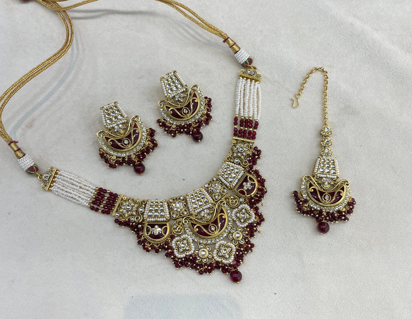Maroon Kundan necklace Set/ kundan Indian Dhrity jewellery sets