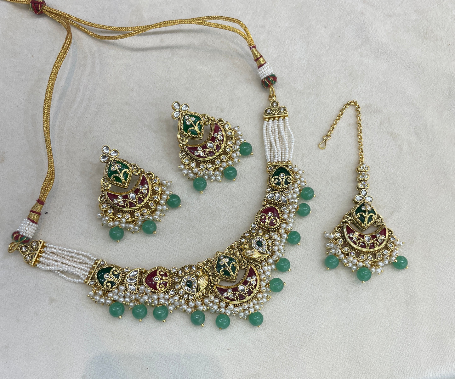 Ruby Sage Green Kundan necklace Set/ kundan Indian Navya jewellery sets