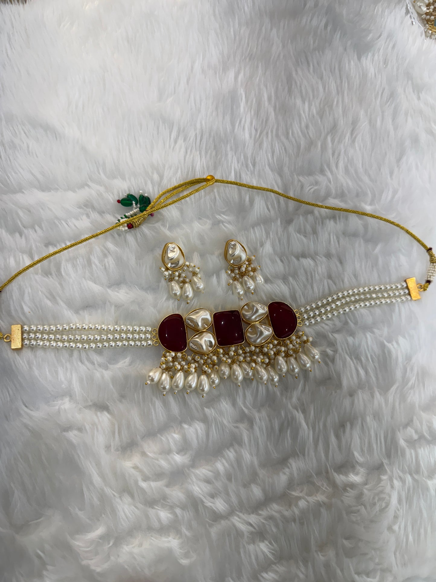 Ruby Mother Of Pearl Stone Chokar Jewellery Olivia Set