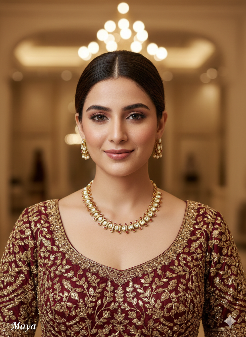 Ruby Gold Moissanite Kundan Necklace Jewellery Massy Set