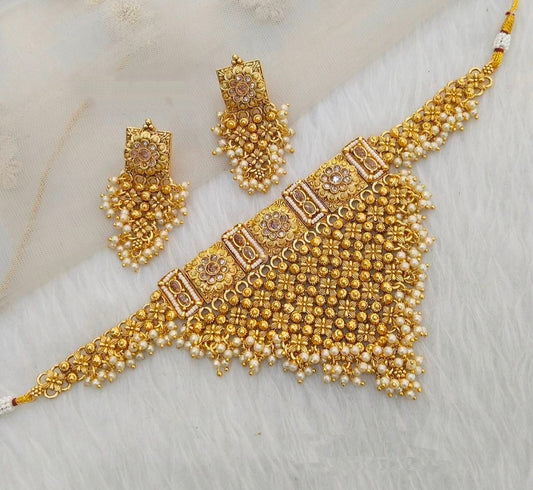 Gold Look Polki Choker Necklace Jewellery Jewelry Set