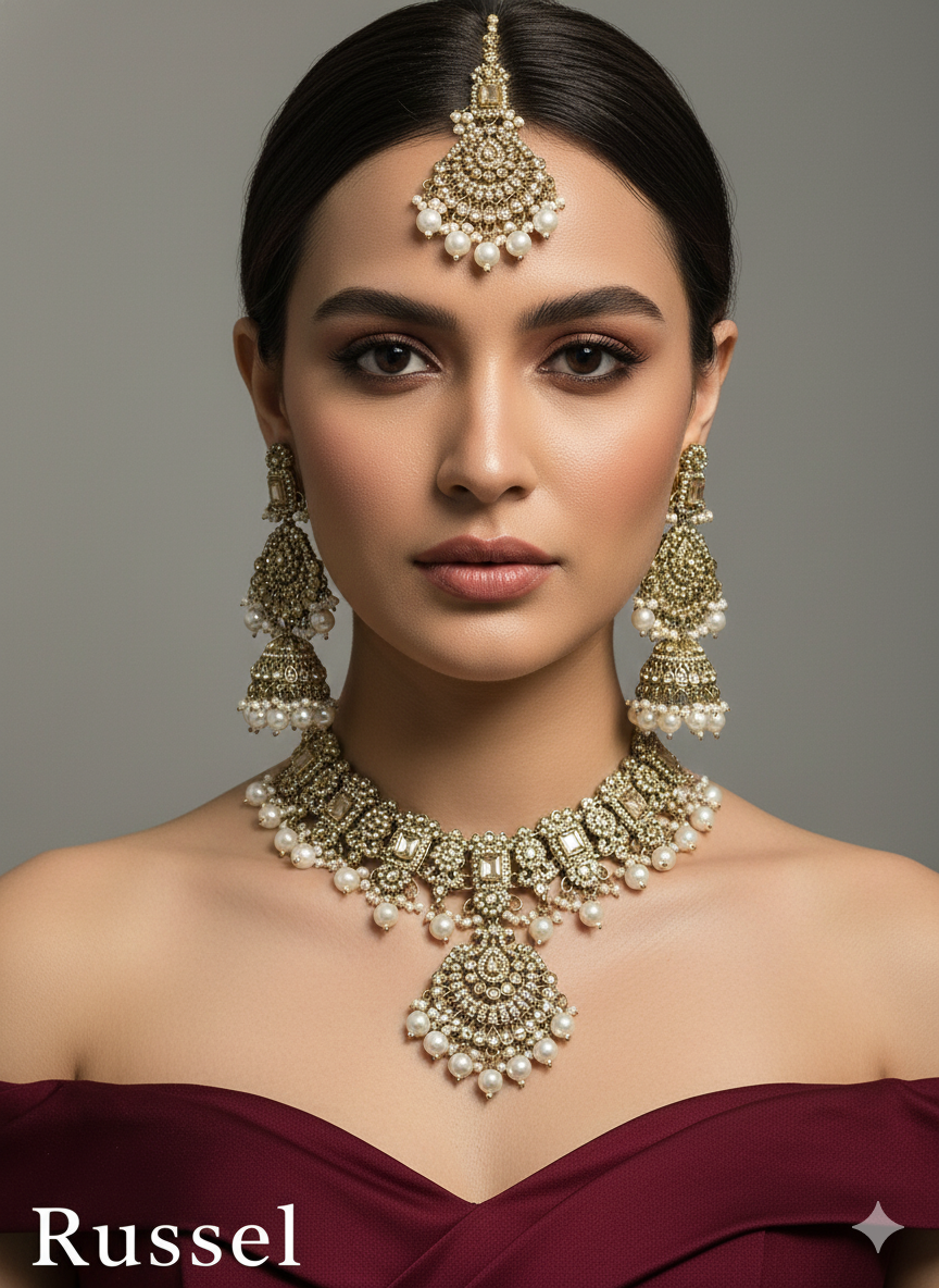 Antique Gold Necklace Jewellery Russel Set