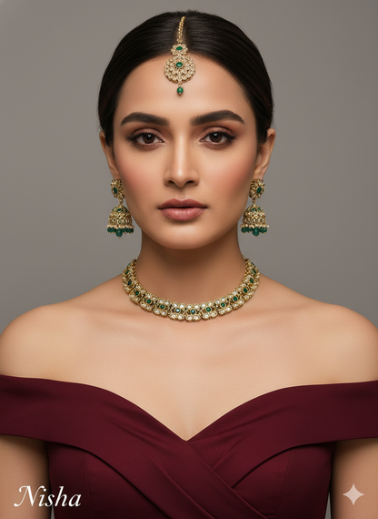 Antique Gold Necklace Jewellery Nisha Bollywood