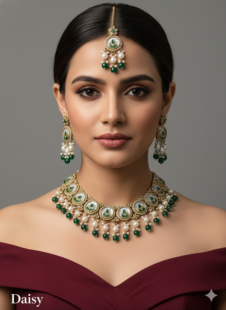 Antique Gold Necklace Jewellery Daisy Set