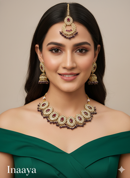Majenta Green Necklace Jewellery Inaaya Set
