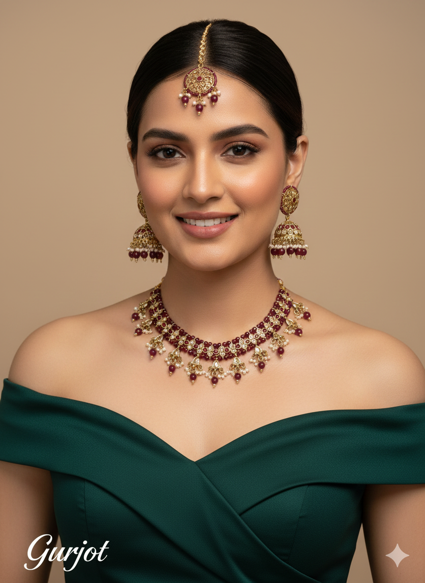 Antique Gold Necklace Jewellery Gurjot Set