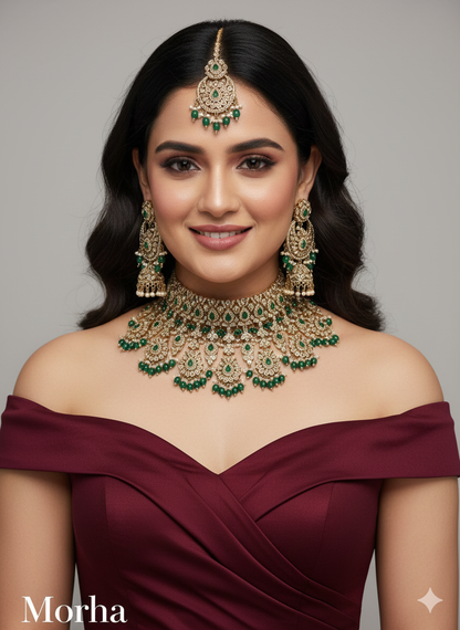 White Antique Gold Choker Jewellery Morha Set