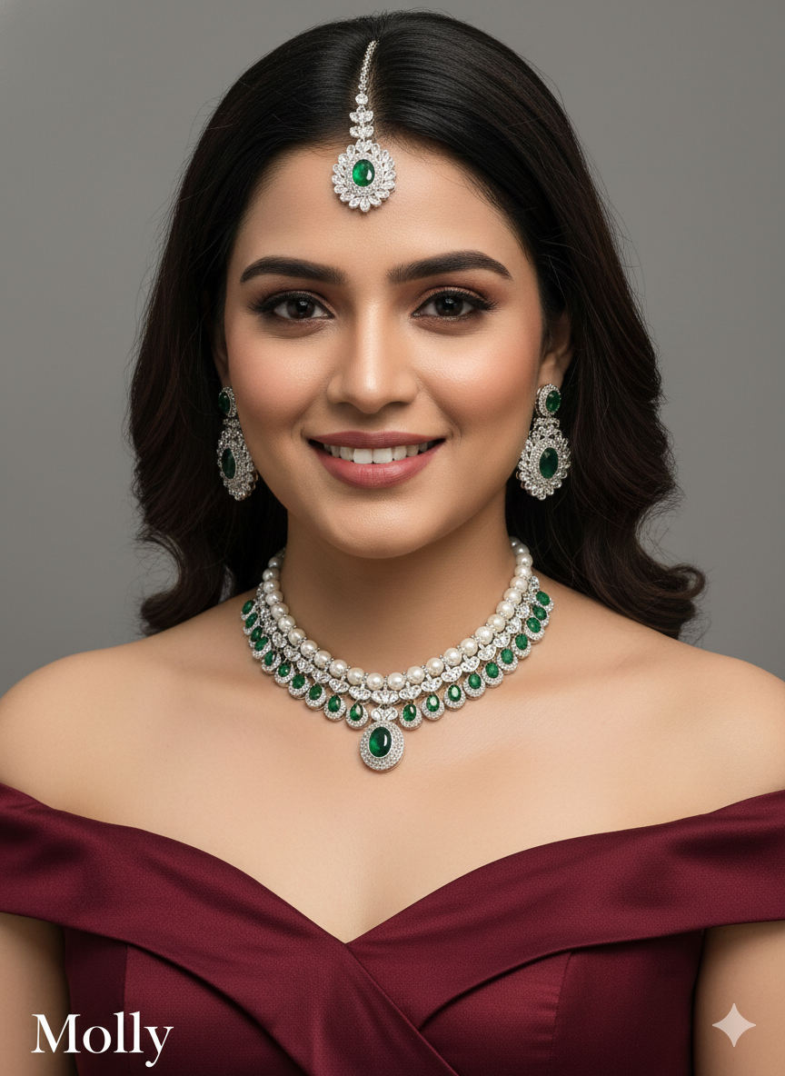 Silver Green Necklace Molly sets