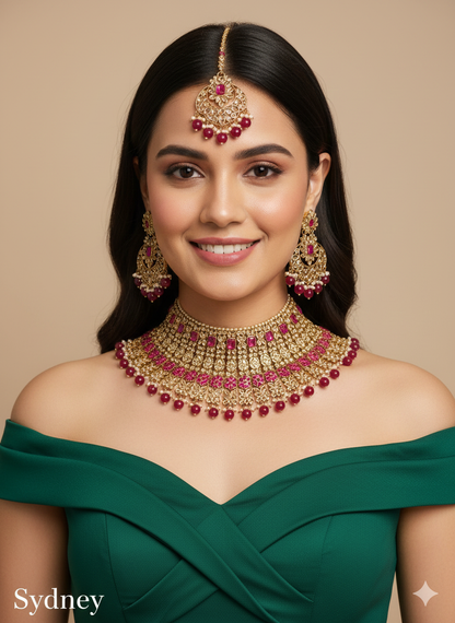 Silver Kundan 21 Karet Choker Nacklace Jewellery Sydney Set