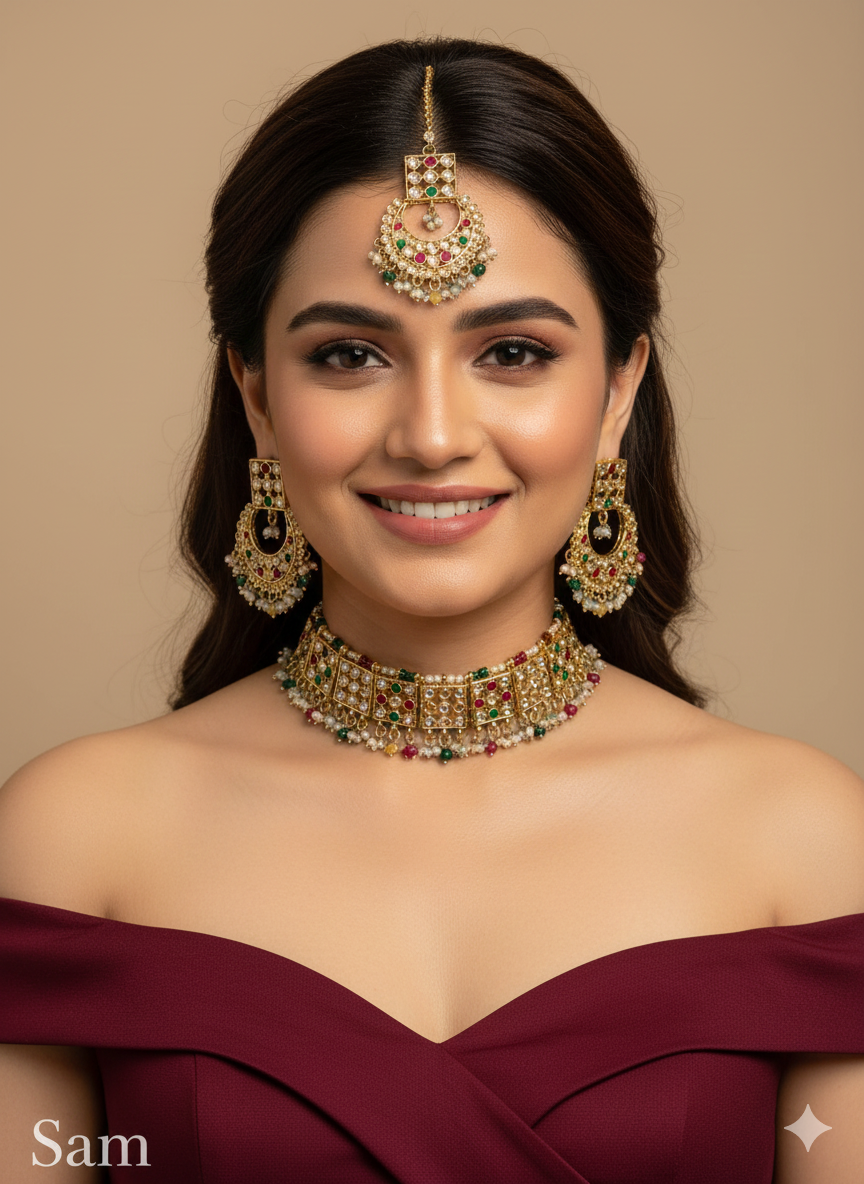 Antique Golden Choker Jewellery Sam Set