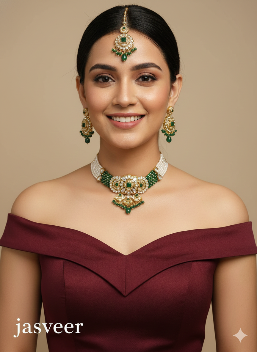 Gold Magenta Kundan Choker Jewellery Jasveer Sets