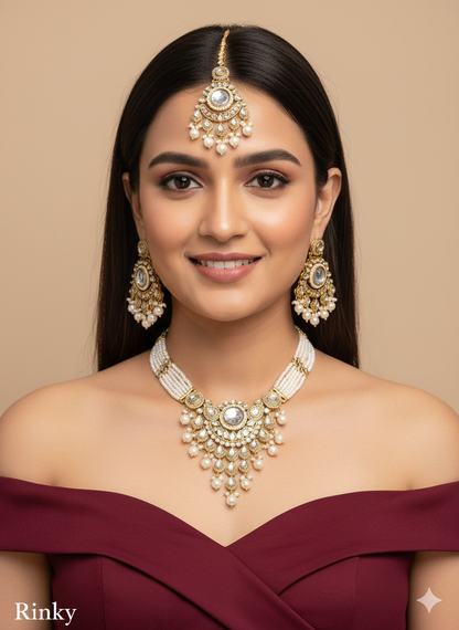 Gold white Kundan Choker Jewellery Rinki Sets