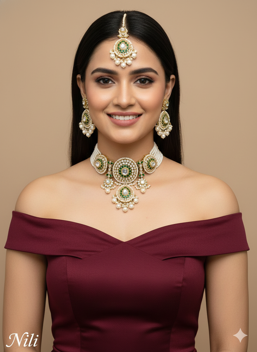 Green Kundan Choker Jewellery Nili Set