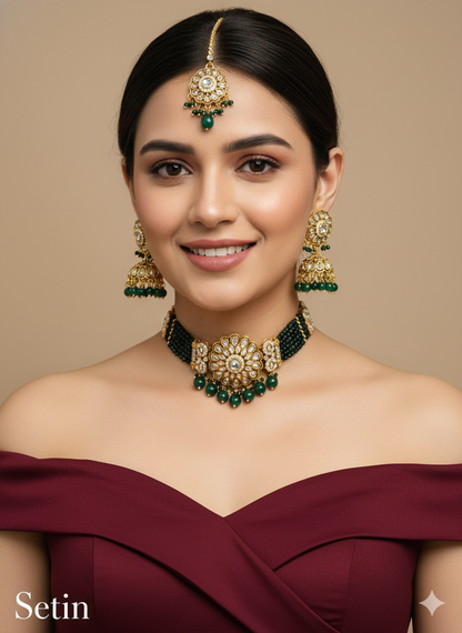 Maroon Antique Gold Choker Jewellery Babli Set