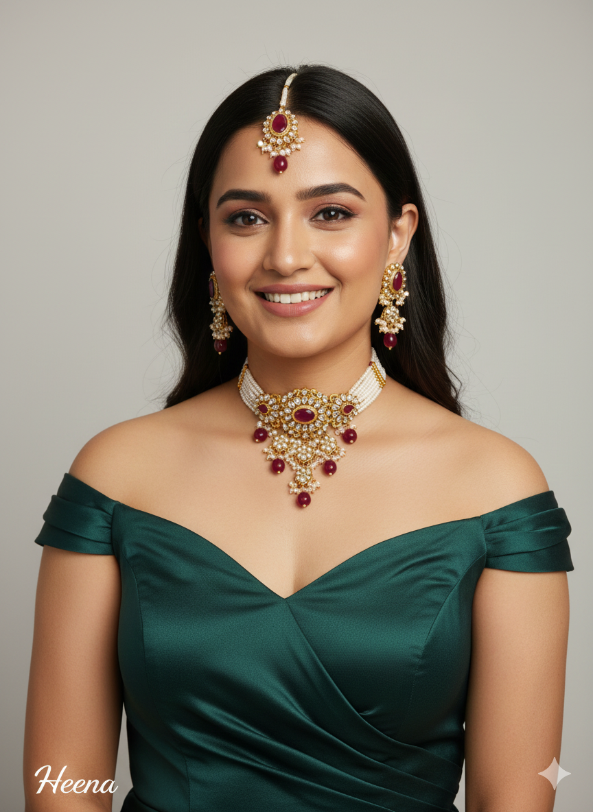 Maroon Kundan Choker Jewellery Heena Set