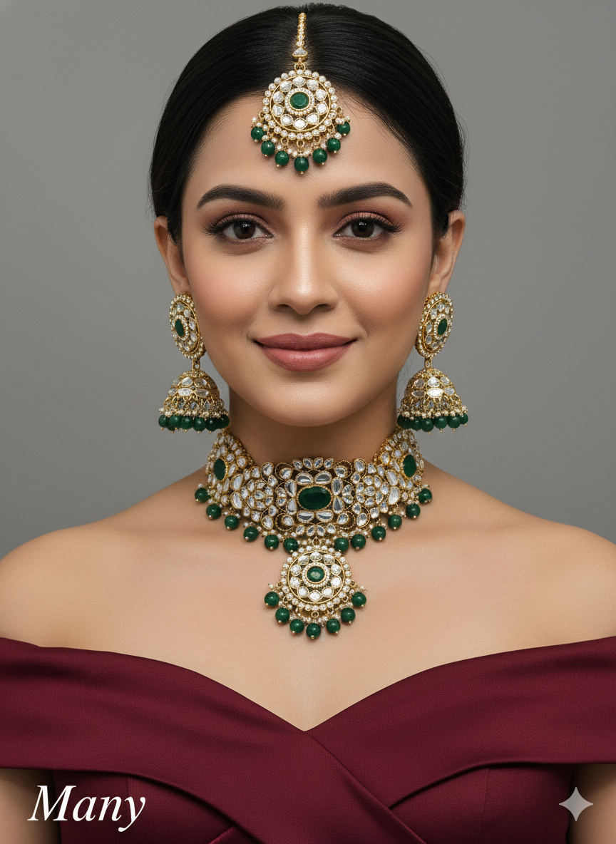 Ruby Kundan Choker Jewellery Jhumka Many Set