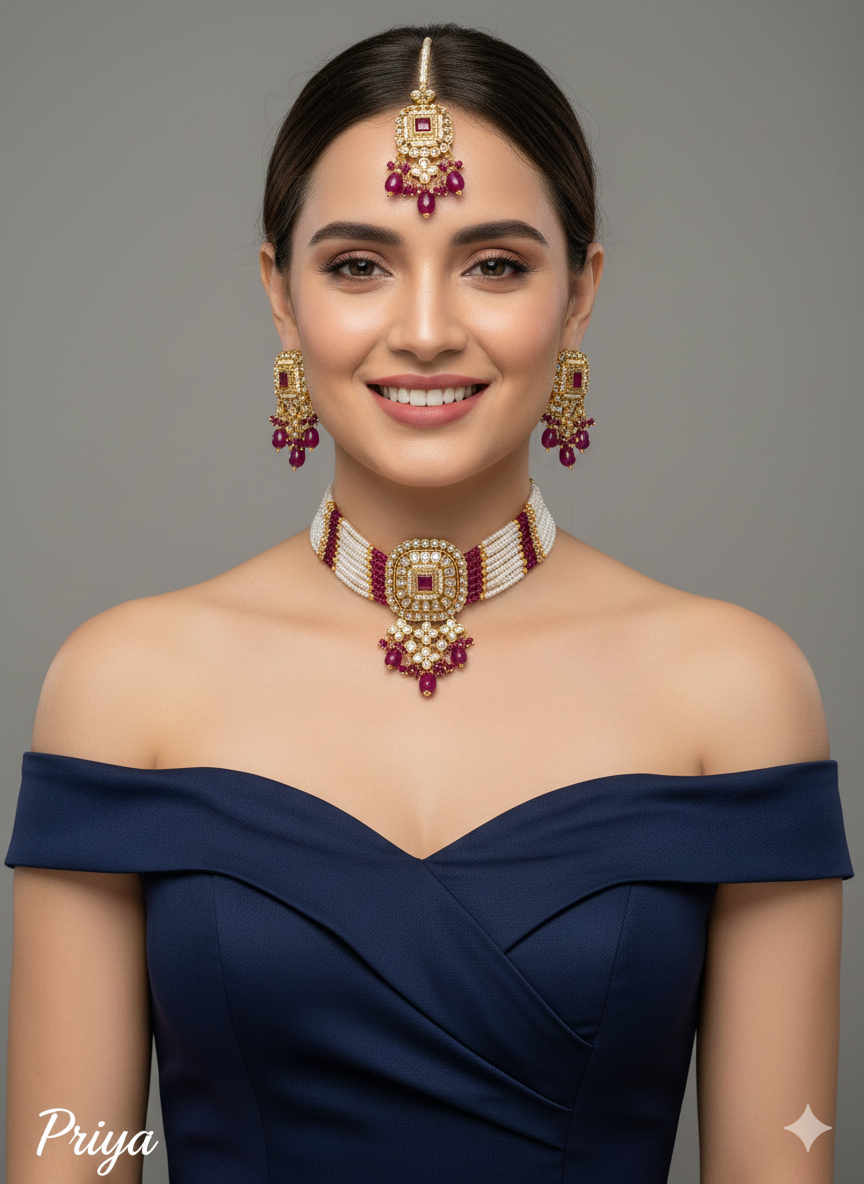 Blue Kundan Choker Jewellery Priya Set