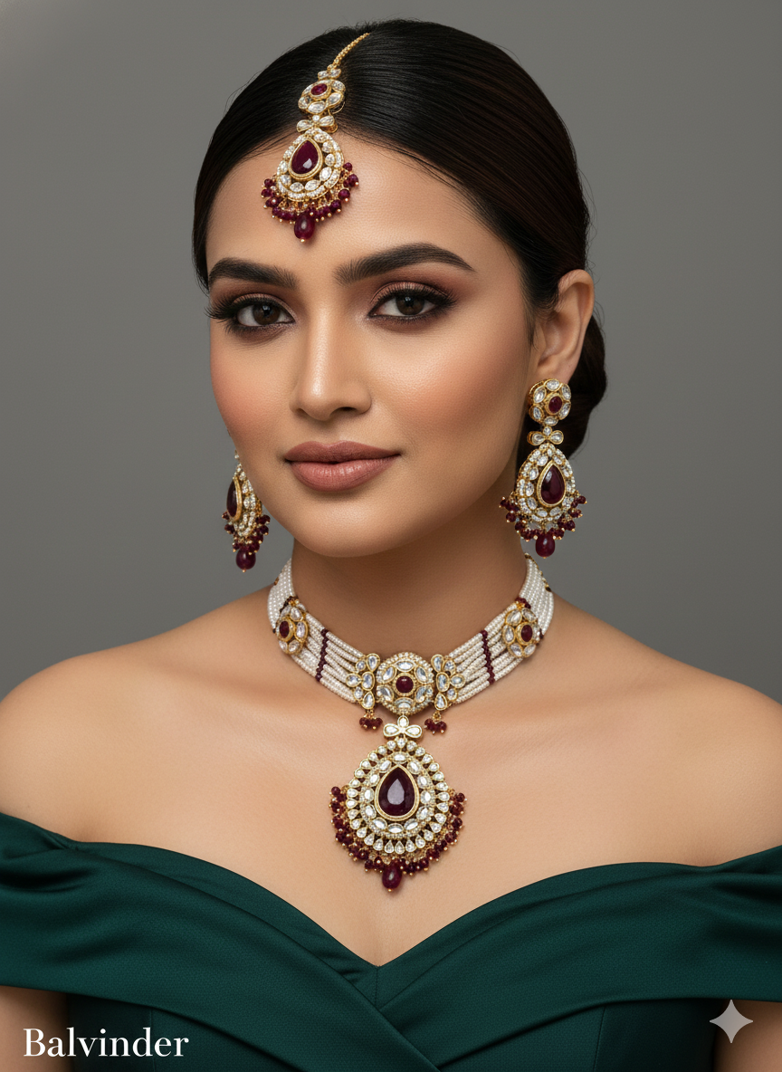 Dark Pink Kundan Choker Jewellery balwinder Set