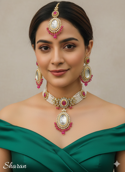 Gold white Kundan Choker Jewellery Sharan Set
