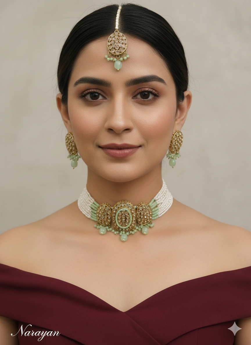 Peach Champagne Stone Choker Jewellery Narayan Set