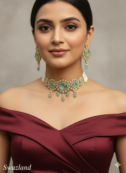 Maroon Kundan Choker Jewellery Swaziland Set