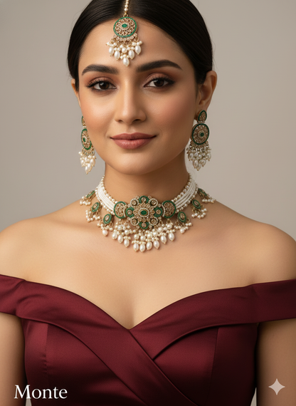 Maroon Antique Gold Choker Jewellery Monte Set