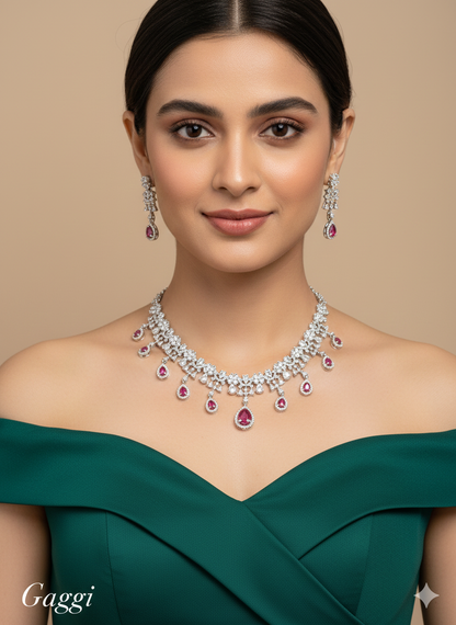 Silver American Diamond Ad Gaggi Necklace Set