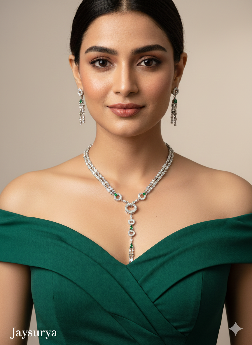 Ruby Silver CZ Necklace Jewellery Jaysurya Set