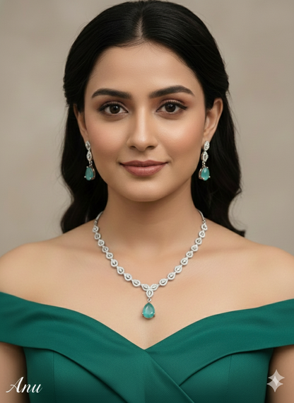 Silver American Diamond White Cz Necklace Jewellery Anu Set