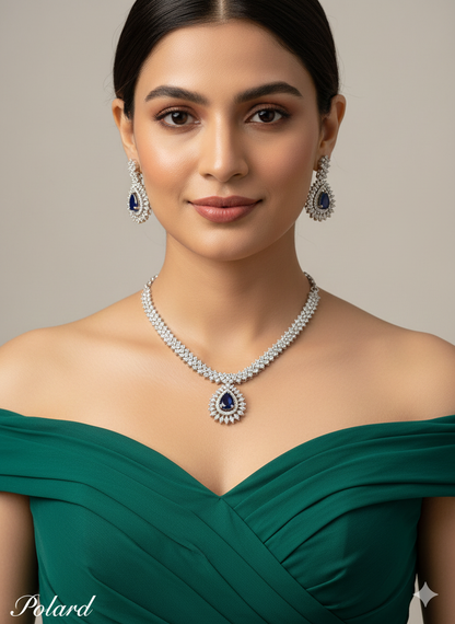 White Silver CZ Necklace Jewellery Polard Set