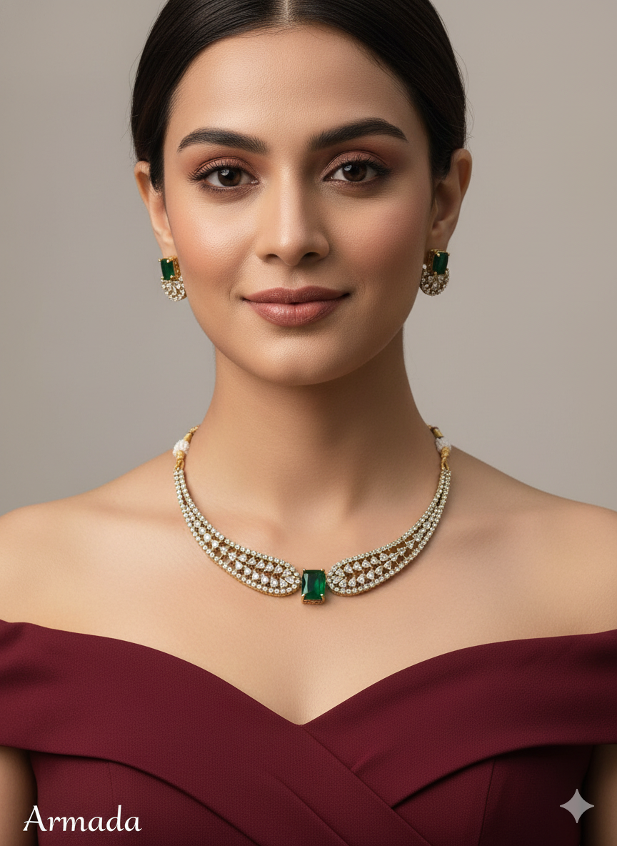 Green CZ Necklace Jewellery Armada Set