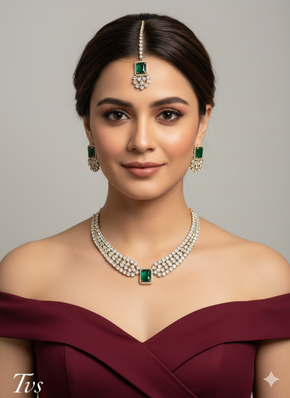 Purple Antique Gold CZ Necklace Jewellery Tvs Set