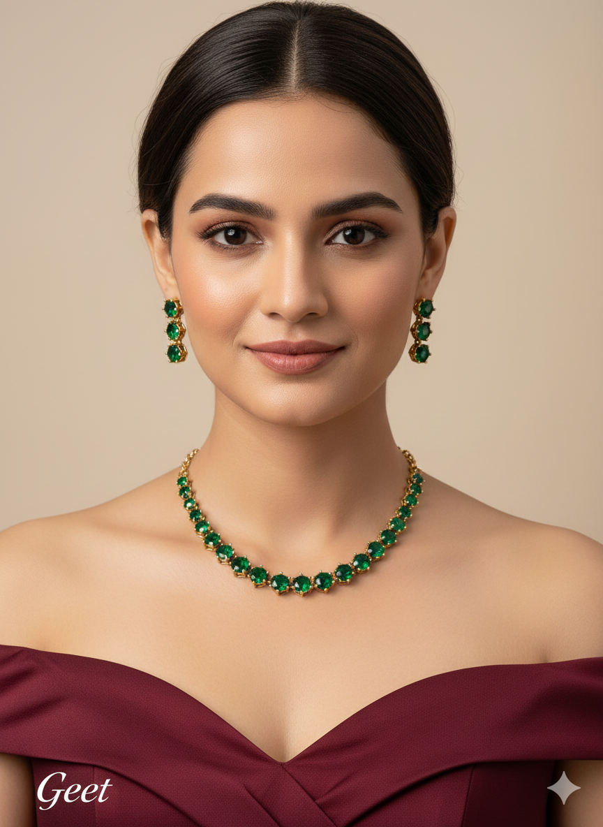 Antique Ruby American Diamond Ad Geet Necklace Sets