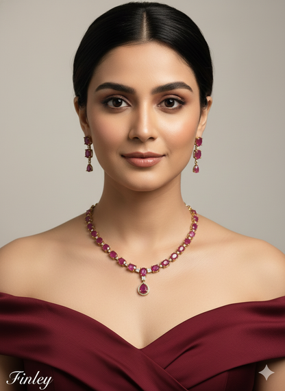 Antique Ruby American Diamond Ad Finley Necklace Sets