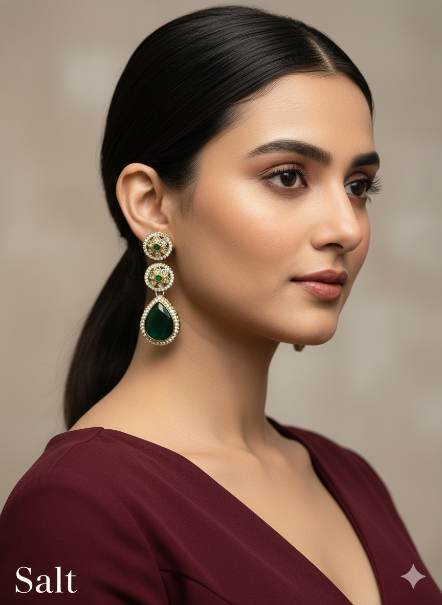 White Antique Gold Bollywood Salt Earrings