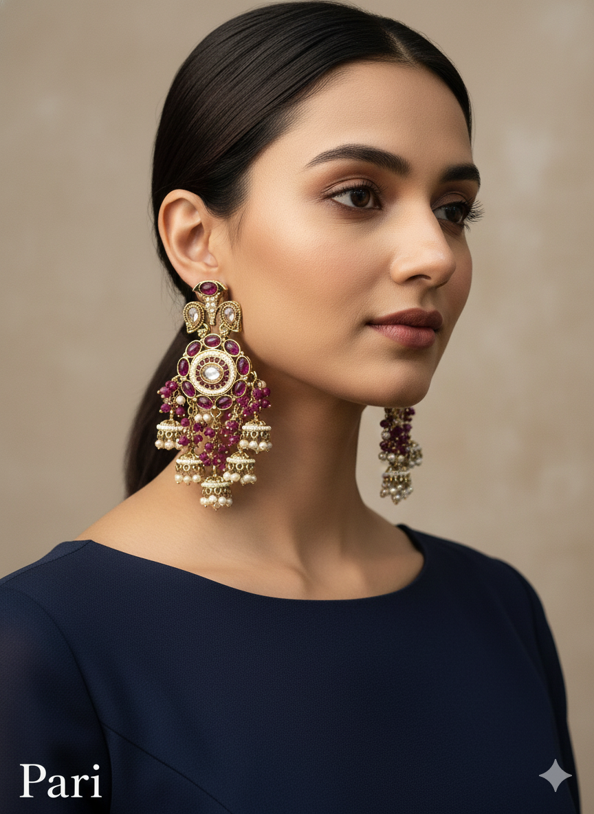 Turquoise Antique Gold Bollywood Earrings Pari Set