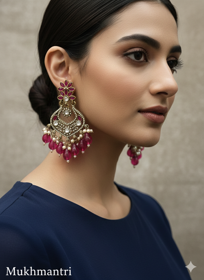 White Antique Gold Bollywood Mukhmantri Earrings