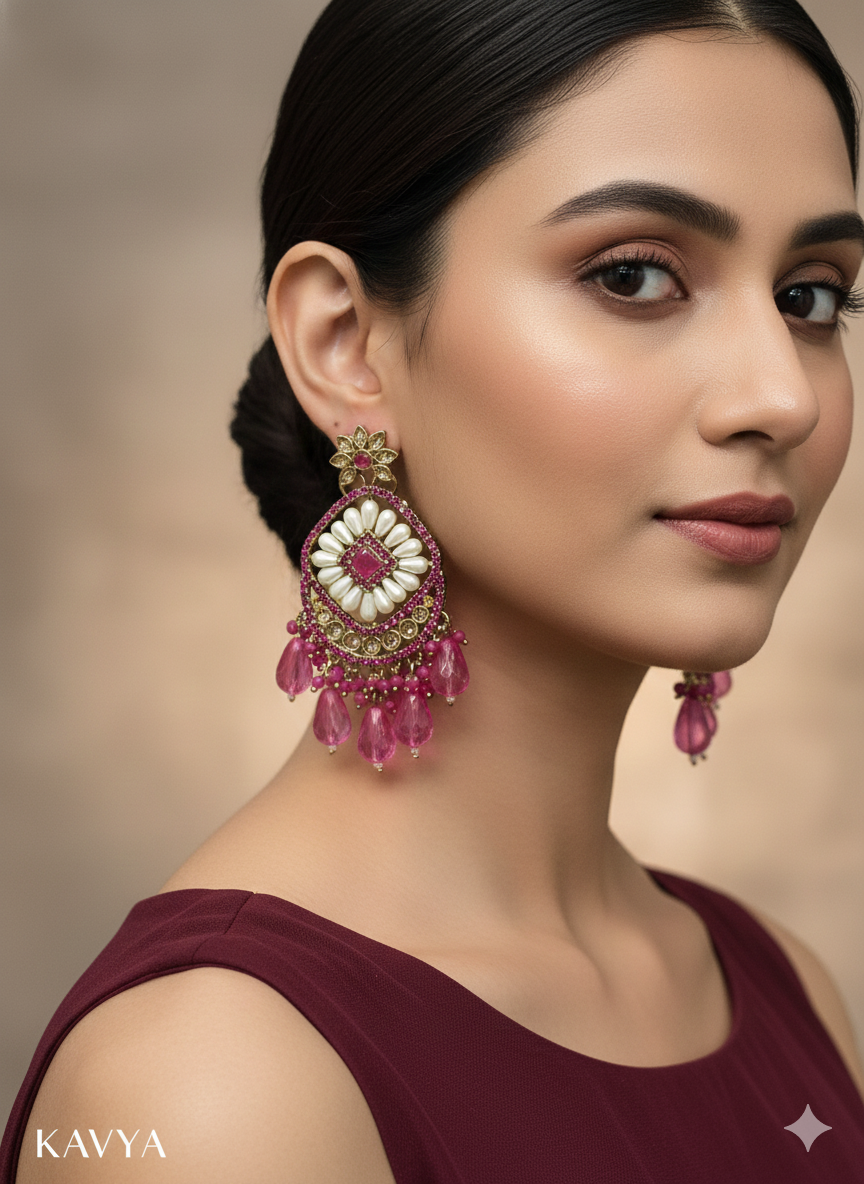 Multi Colour Kundan Jhumka Kavya Bollywood Earrings
