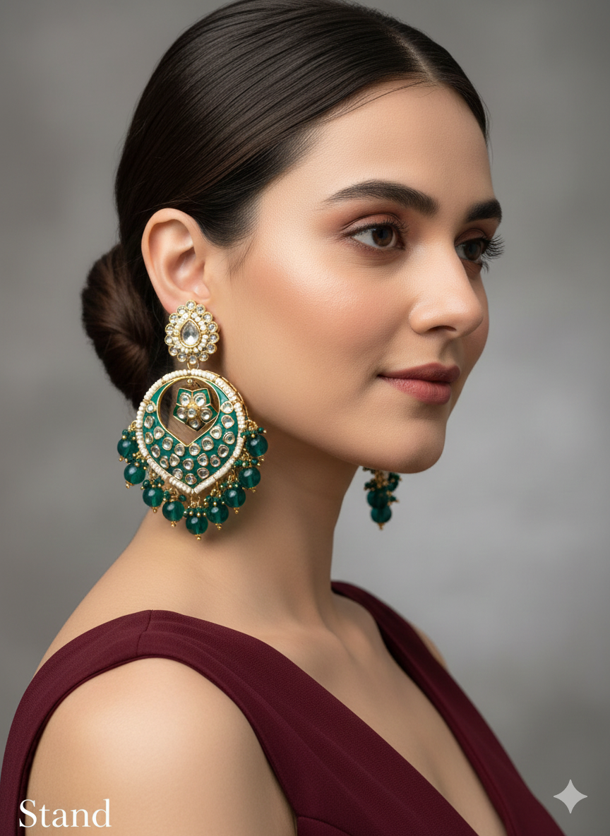 Lavender Kundan Stand Bollywood Earrings