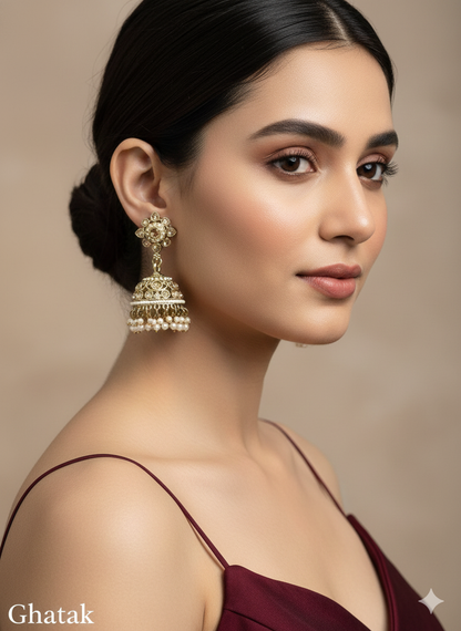 Antique Gold Jhumki Bollywood Ghatak Earrings