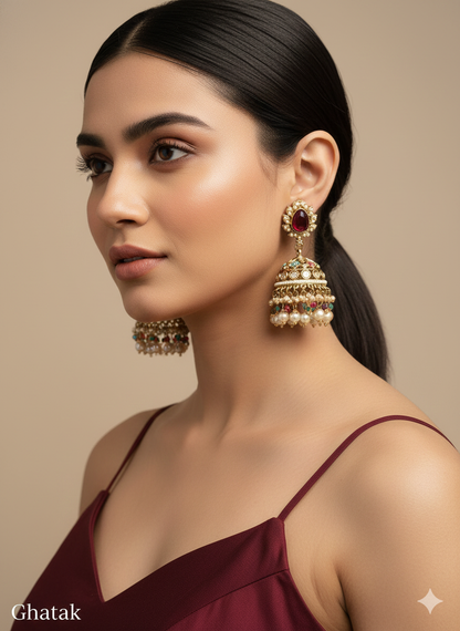 Multi Color Antique Gold Jhumki Bollywood Ghatak Earrings