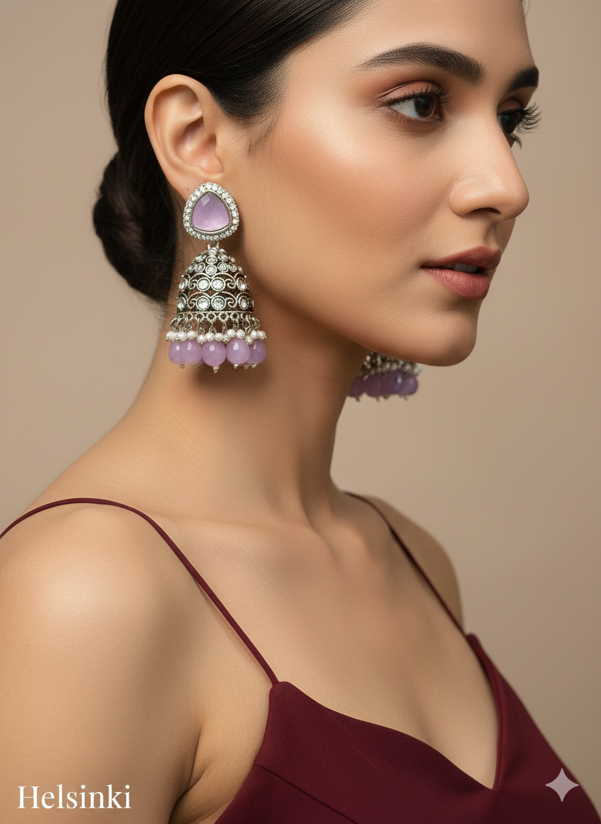 Blue Oxidized Metal Helsinki Jhumka Earrings Set