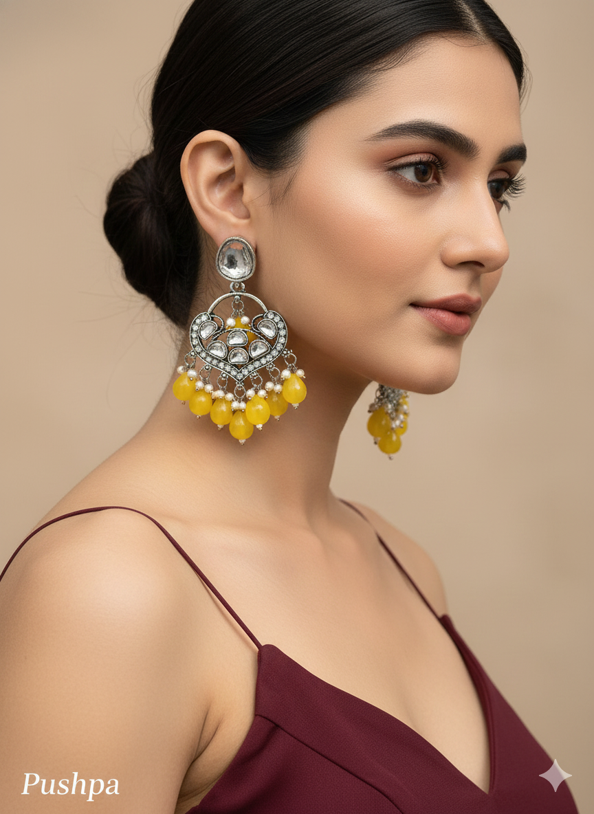 Red Oxidized Metal Pushpa Earrings Set