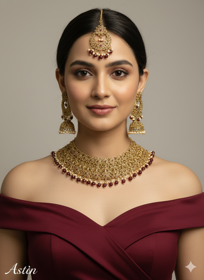 Maroon Necklace Jewellery Astin Set