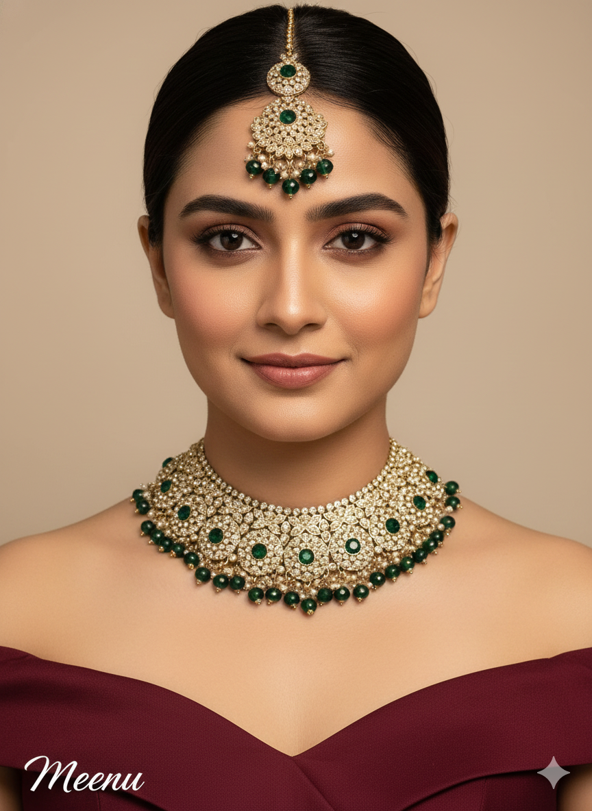 Silver White Necklace Jewellery Meenu Set